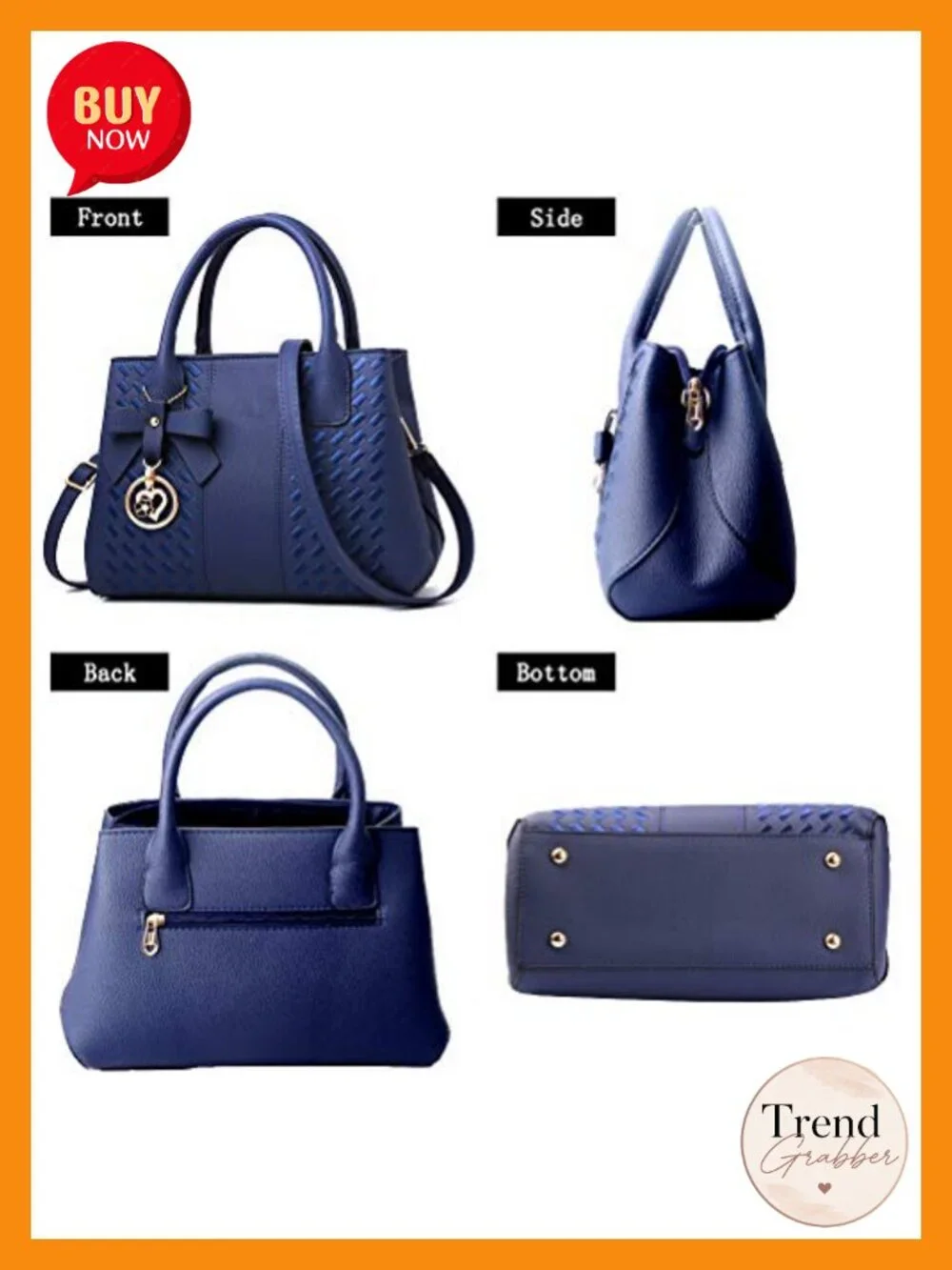 PU Leather Top Handle Satchel Shoulder Tote Bag with Bow Knot